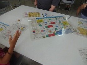 画像:『おこづかいすごろくゲーム』でサイコロを振っているところ。