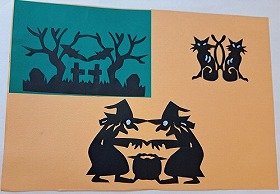 画像：切り絵などによるハロウィンがテーマの壁面装飾。