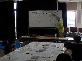 講師が参加者に説明している様子の画像。