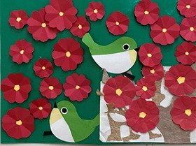 写真：梅の花とメジロ