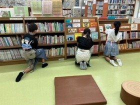 写真1：棚に本を戻す様子