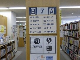 さんくす図書館の本棚側面に掲示したピクトサインの一例