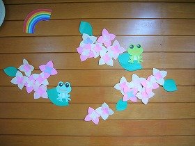 写真1　紫陽花とカエルの装飾