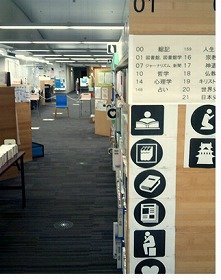 山田駅前図書館の本棚側面に掲示したピクトグラム　そのニ