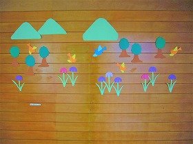 画像　②鳥たちが菖蒲の花の上を飛んでいる装飾