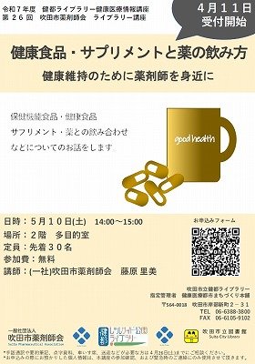 画像　健康食品・サプリメントと薬の飲み方のポスター